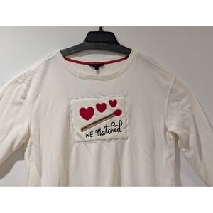 Jane + Delancy Cream Embroidered Hearts Match Sweatshirt Women's Pullover Size L